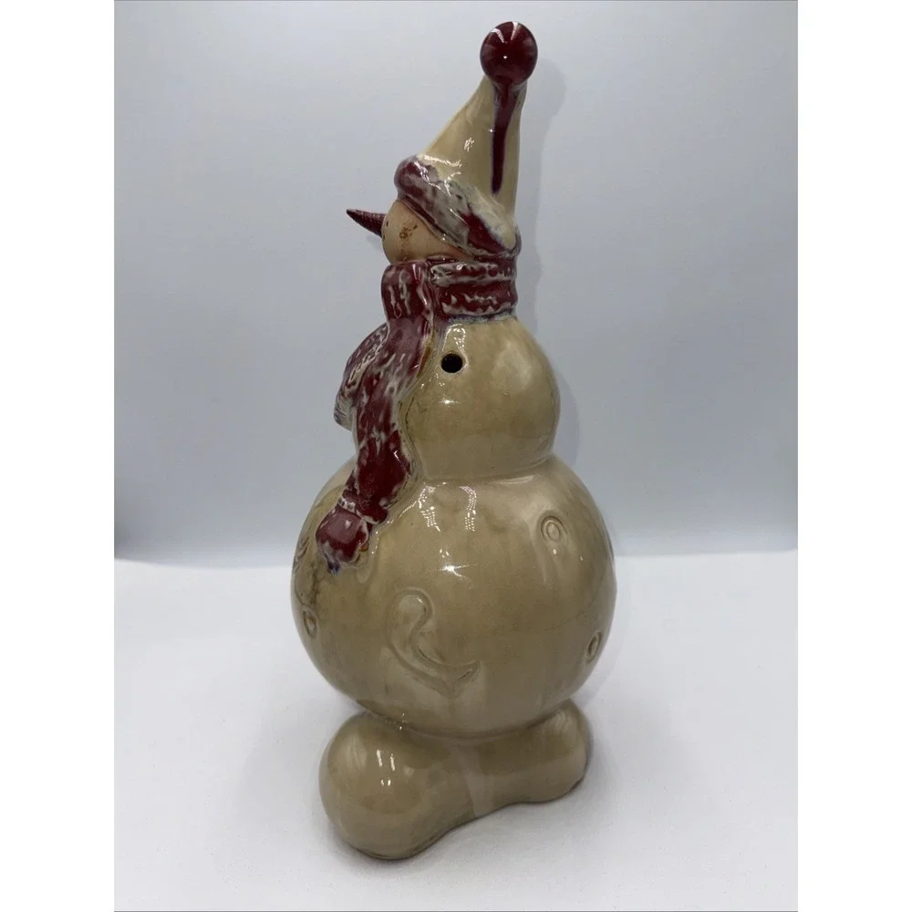 Ceramic‎ Pottery Snowman beige & Red  Glazed 12